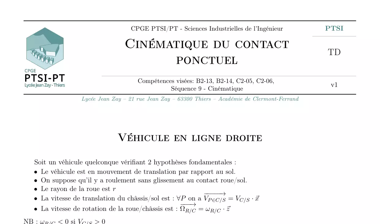 Véhicule en ligne droite